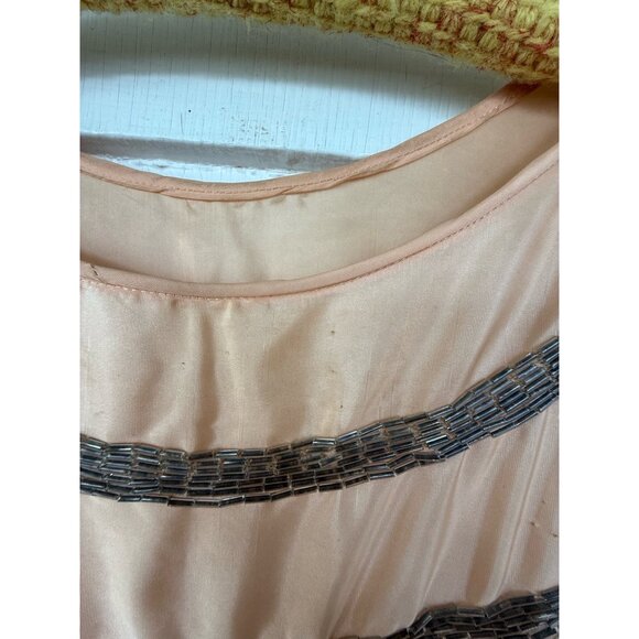 Antique 30's Peach Taffeta Satin Beaded Ruffled Dress AS IS TLC Size XS/S - Picture 11 of 16
